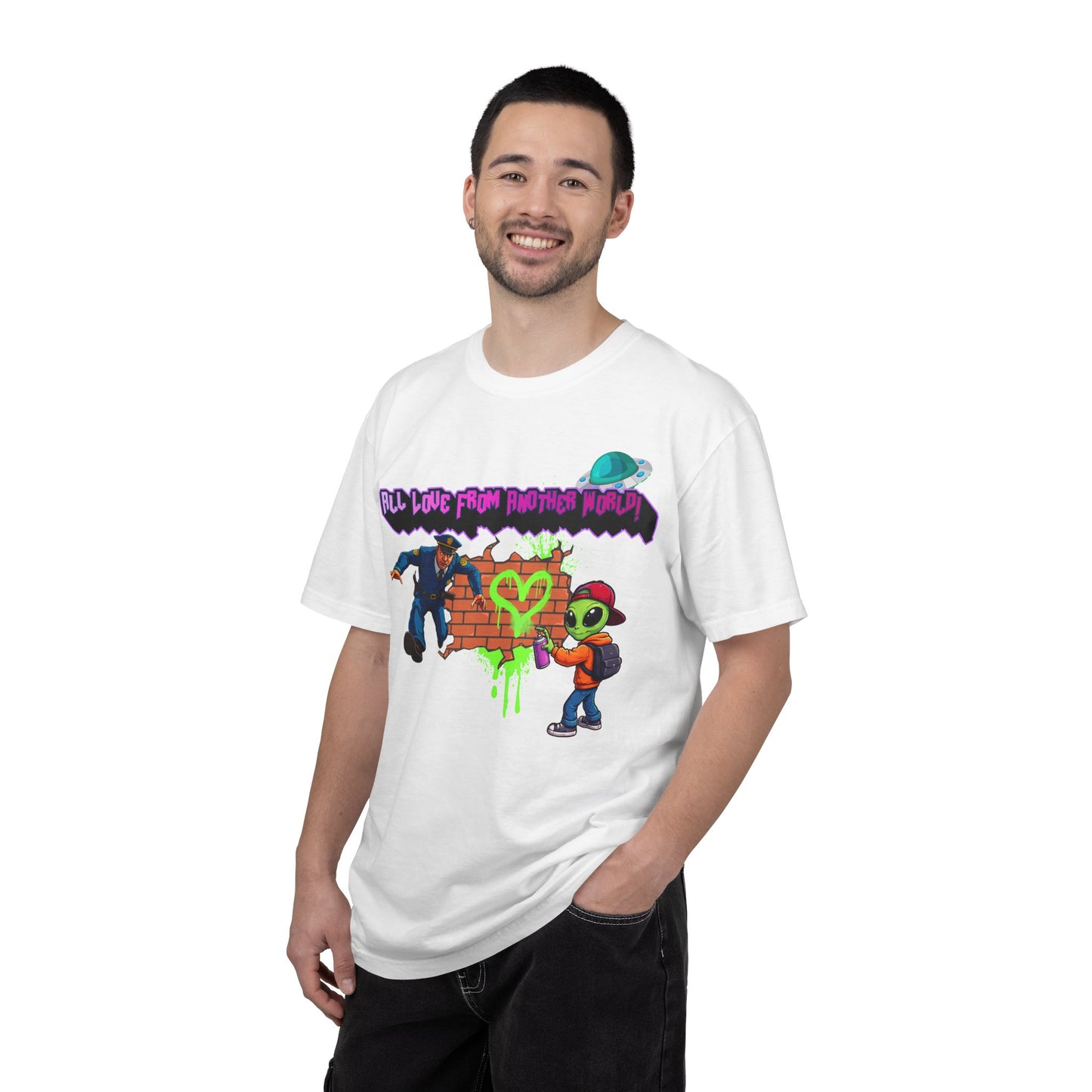 Alien Street Art T-Shirt - “All Love From Another World” Graphic Tee