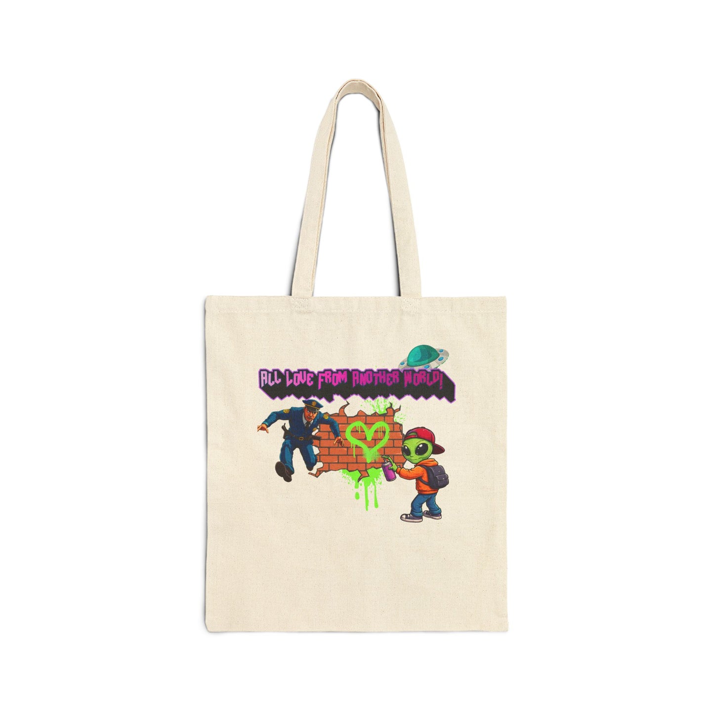 Canvas Tote Bag - Urban Graffiti Alien Heart Design (Funny Street Art)
