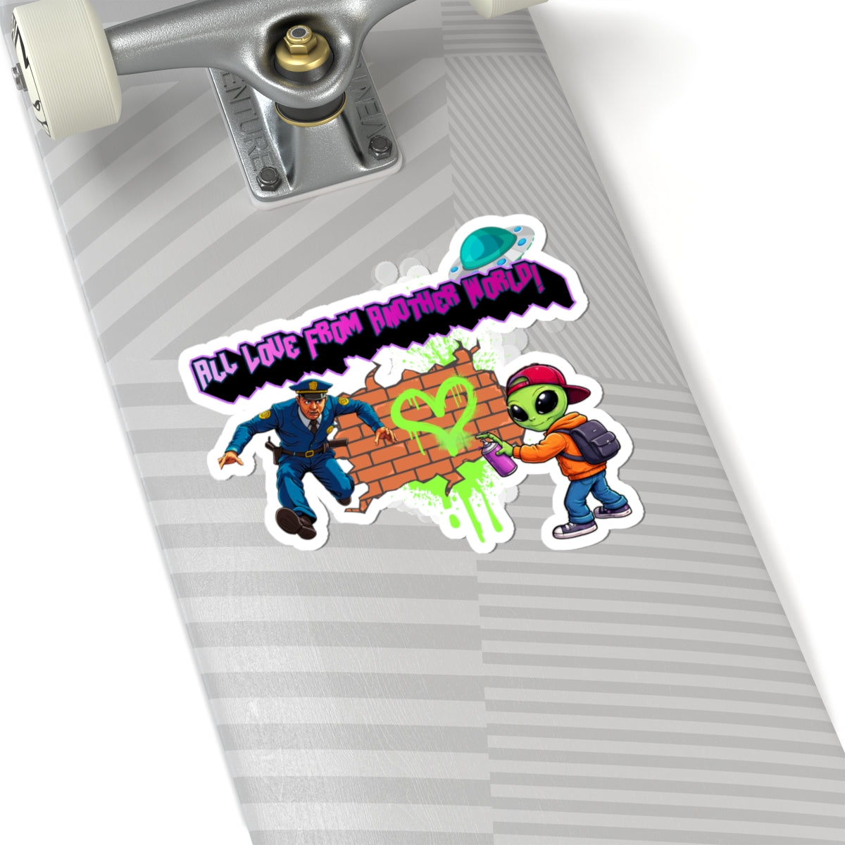 Alien Graffiti Kiss-Cut Sticker — "All Love From Another World" Laptop Decal