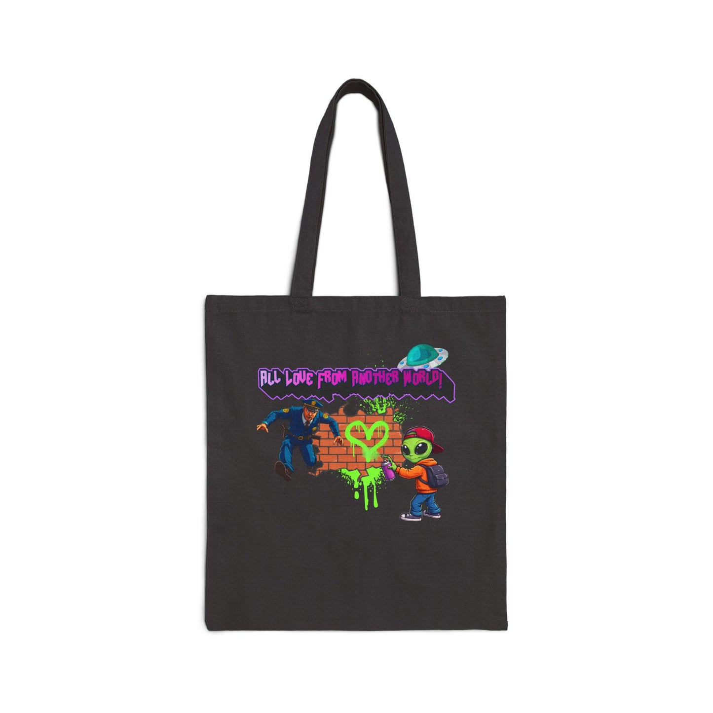 Canvas Tote Bag - Urban Graffiti Alien Heart Design (Funny Street Art)