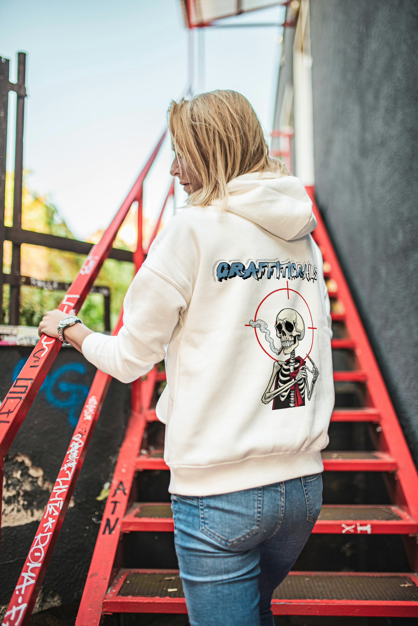 Graffiti Skull Hoodie - Retro Skeleton Graphic Pullover